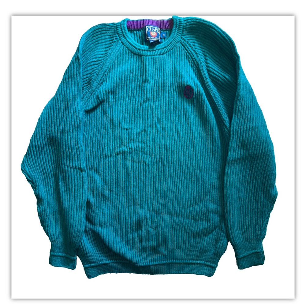 Vintage Chaps Ralph Lauren Sweater crewneck turquoise purple Fresh Prince cotton